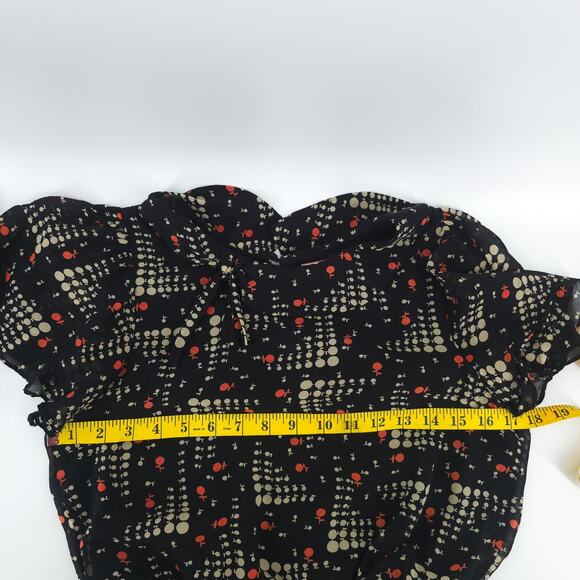 VTG Luxe XS 100% Silk Y2K Whimsigoth Twee Art Blouse Rouche Waist Flutter Sleeve - Picture 14 of 16